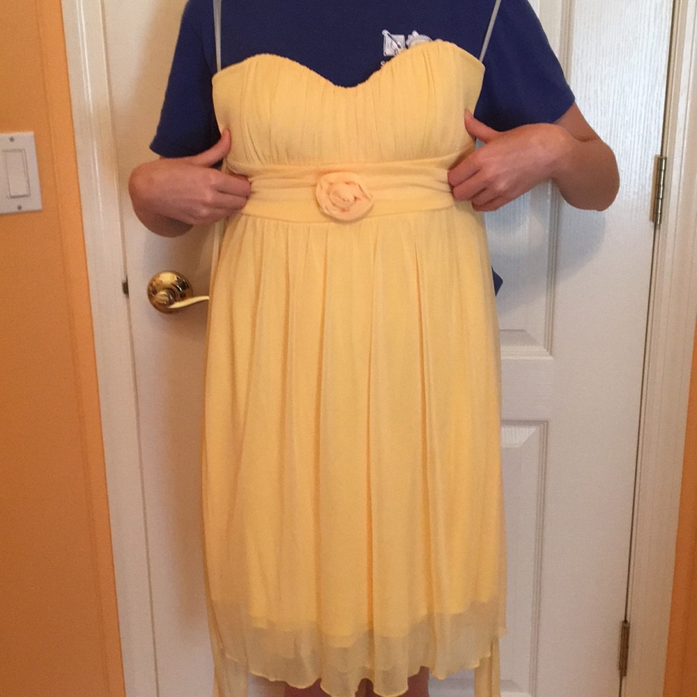 Light yellow strapless cocktail dress